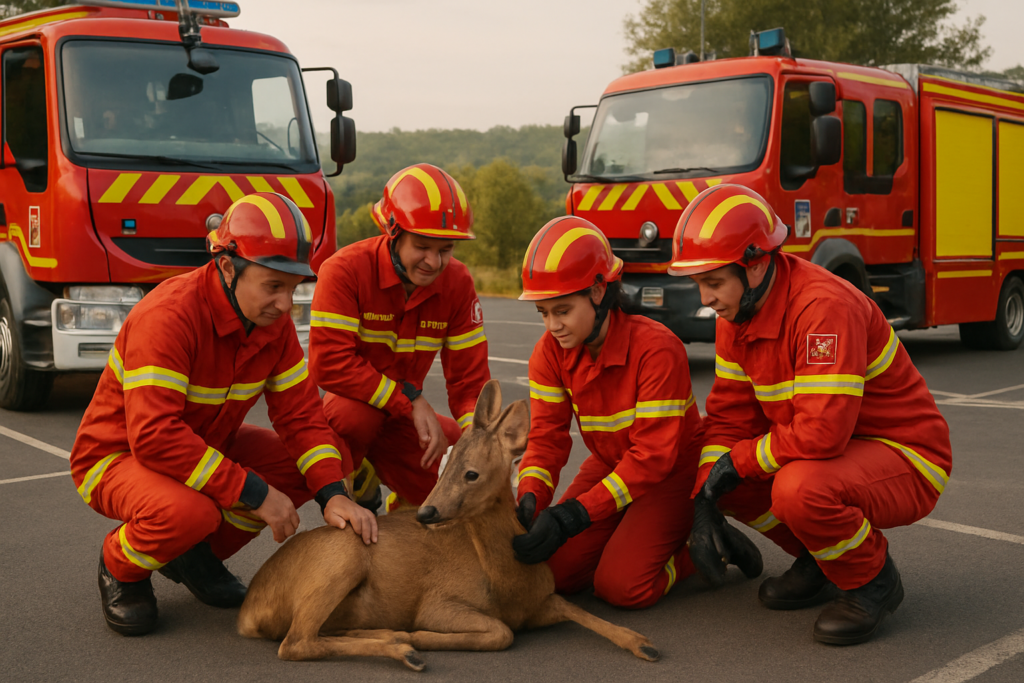 EN IMAGES – Un chevreuil blessé retrouve secours grâce aux pompiers de Dordogne sur leur parking