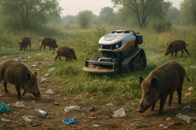 découvrez comment les chasseurs utilisent un robot débroussailleur innovant pour nettoyer les déchets abandonnés et contrôler la population de sangliers, afin de réhabiliter un terrain oublié.